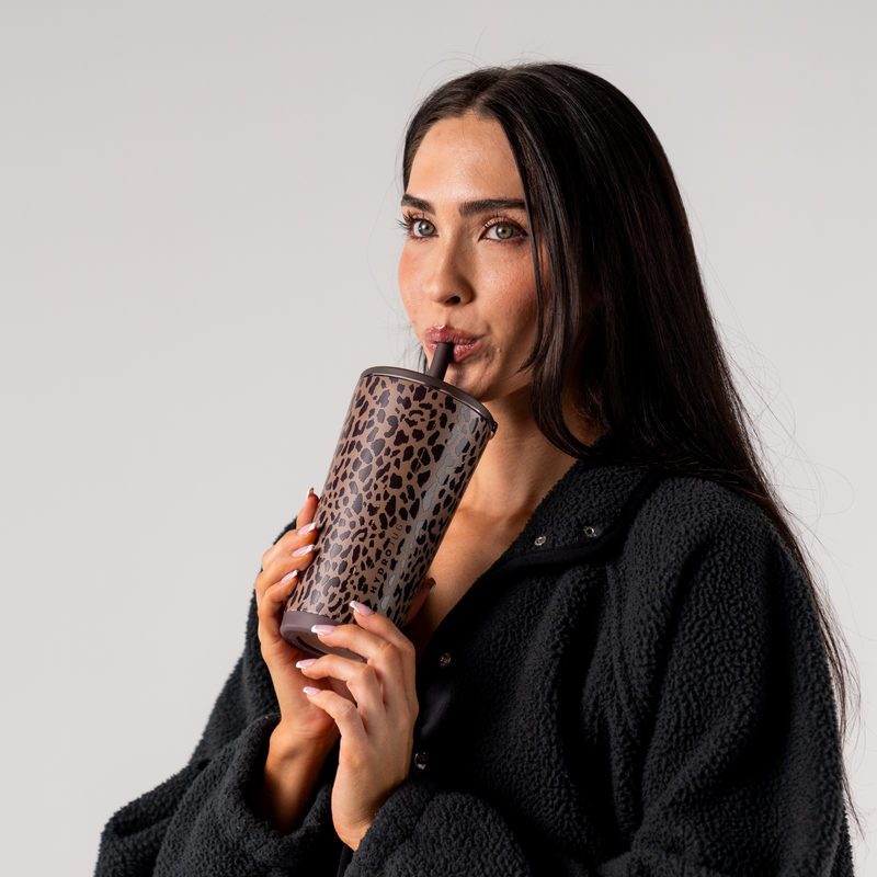 Everyday Tumbler 20oz | Ceramic-Lined Insulated Tumbler with Straw – Brown Leopard