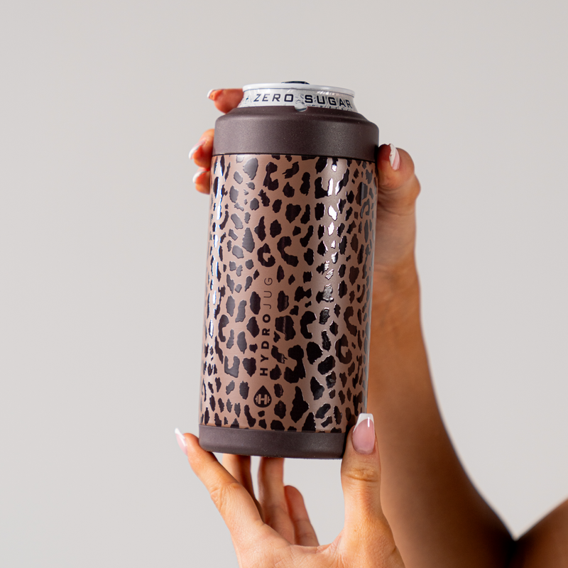Can Cooler 16oz | 2-in-1 Insulated Tallboy Can Cooler Screw-Top Lock – Brown Leopard