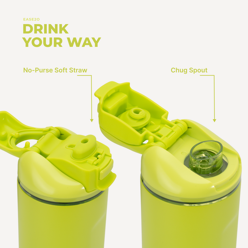 Ease2o 24oz | 2-in-1 Water Bottle with Soft Straw & Chug Spout – Lemon Lime