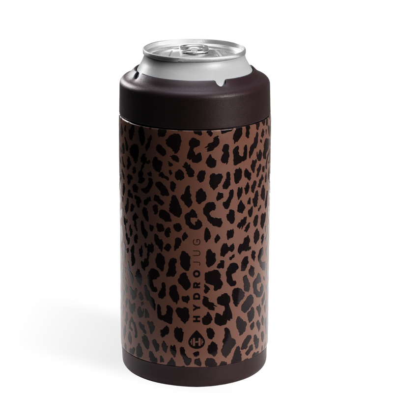 Can Cooler 16oz | 2-in-1 Insulated Tallboy Can Cooler Screw-Top Lock – Brown Leopard